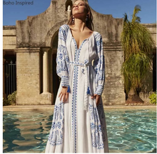 Load image into Gallery viewer, Self tie Boho dress V-neck
